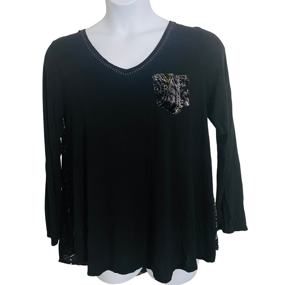 Aratta Womens Whimsigoth Paisley Velvet Burnout Mixed Media Top M Artisan Witchy